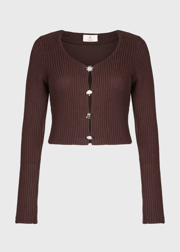 Chocolate Brown Knit Cardigan Sanne — free download